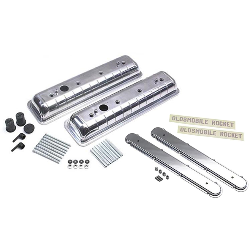 Technostalgia Oldsmobile Valve Cover/Wire Loom Set SBC, Polished