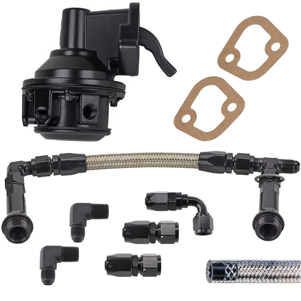 Small Block Fits Chevy 80 GPH Mech Pump/Supply Kit,4150 Log,-6AN,Black