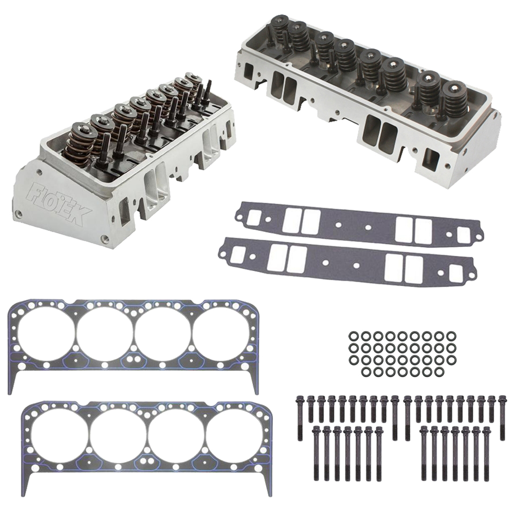 Flo-Tek 102505 Assembled SBC Aluminum Cylinder Heads/Install Kit