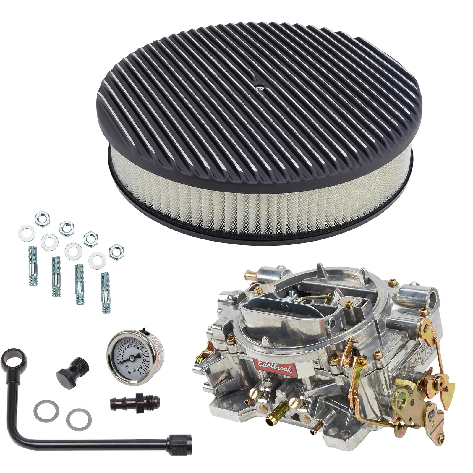 Edelbrock 1405 Performer 600 CFM Manual Carb/Air/Fuel Kit,BLK FIN