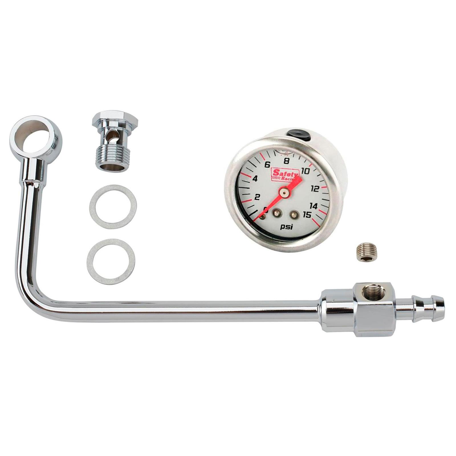 Edelbrock 8126 Chrome Fuel Line w/ 1-5/8 Inch Fuel Pressure Gauge