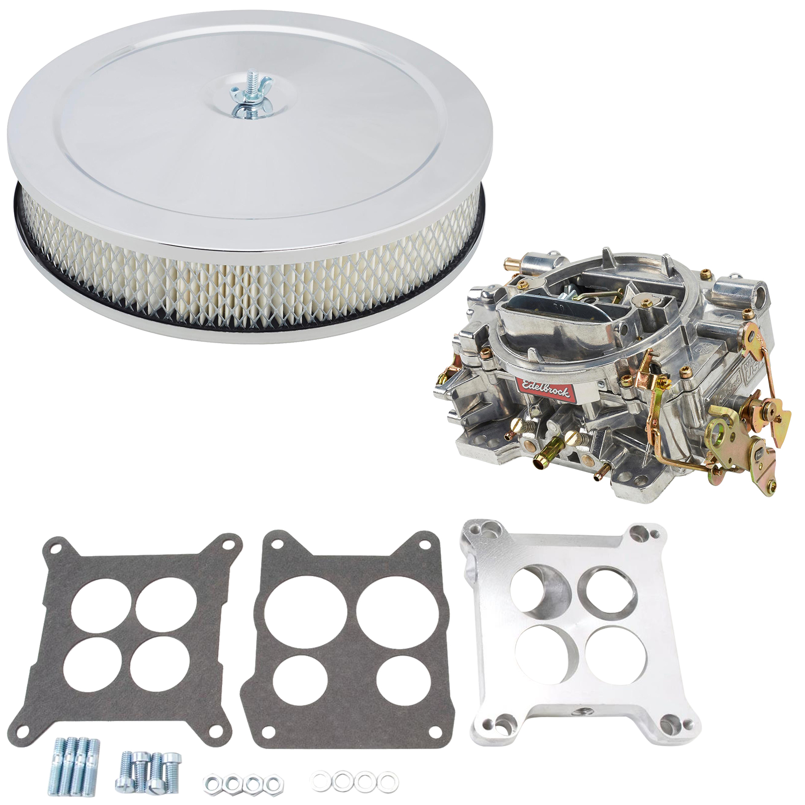 Edelbrock 1405 Performer 600CFM Carb w/2696 Adapter/Plain Filter