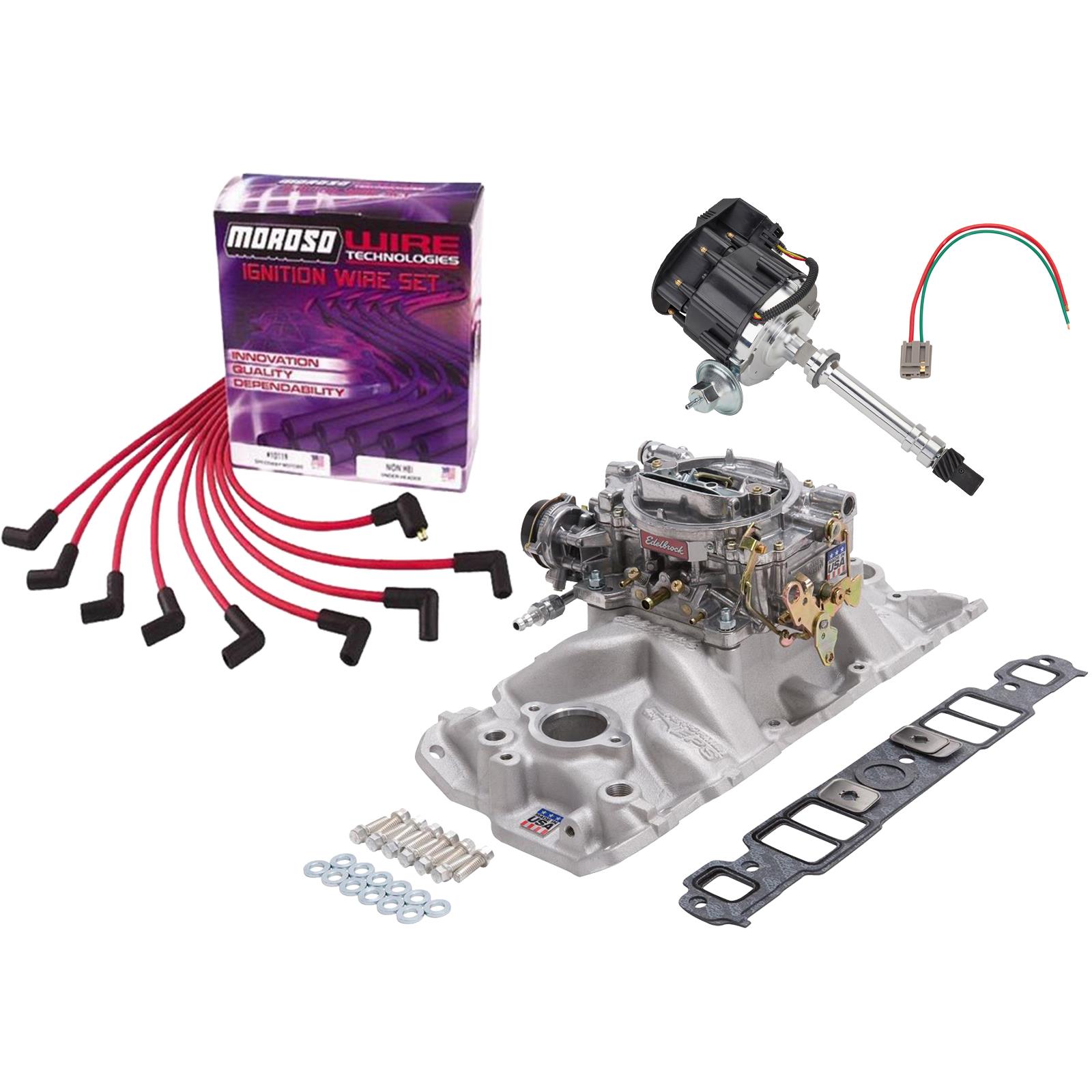 Edelbrock 2021 Top End Air/Fuel/Ignition Kit for SBC, Black Dist.