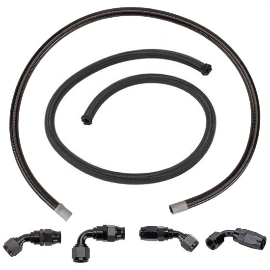 GEN II Power Steering Hose Kit, AN6, Black Hose/Anodized Fittings