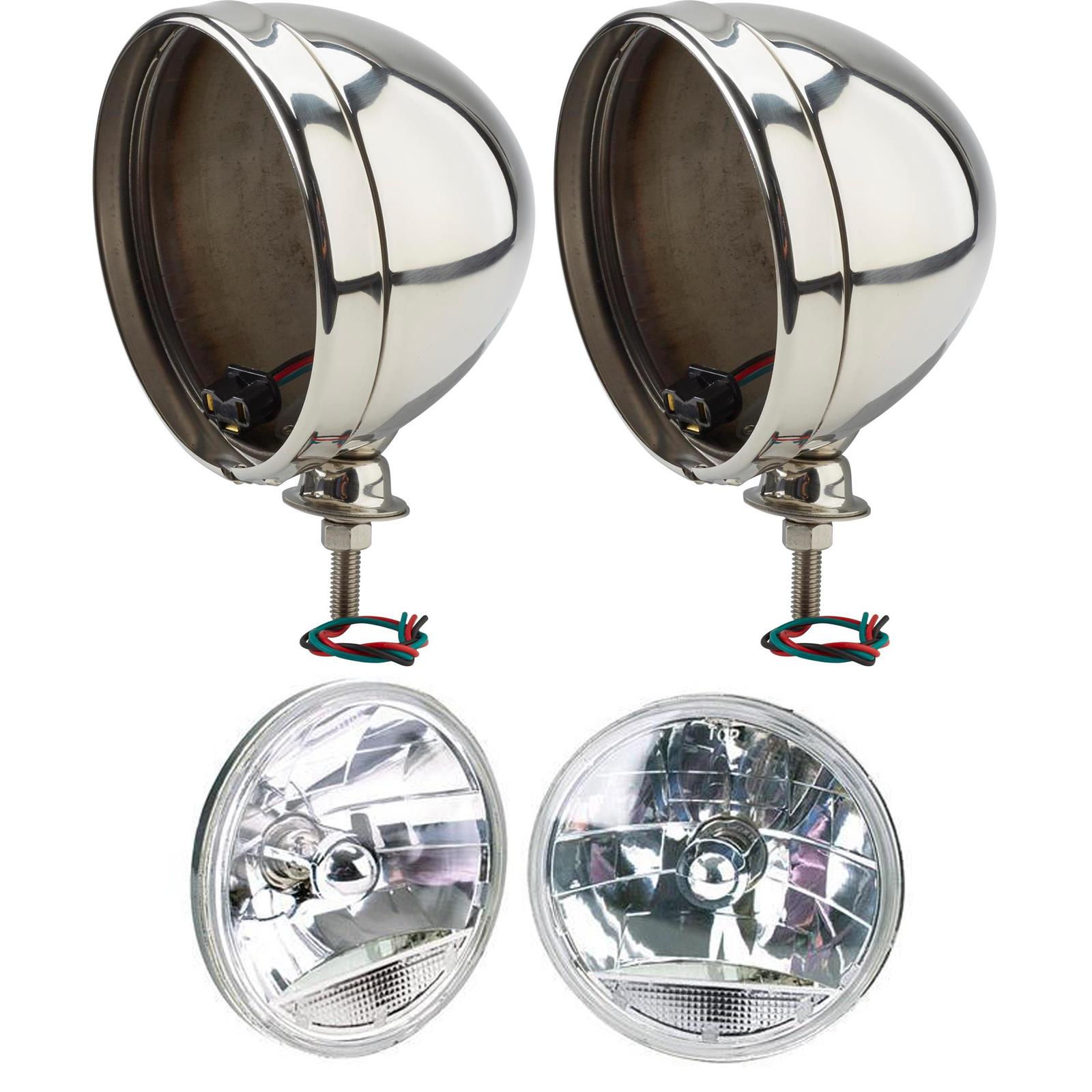 Speedway 7 Inch Fluted Headlight w/Clear Turn Signal, Stainless