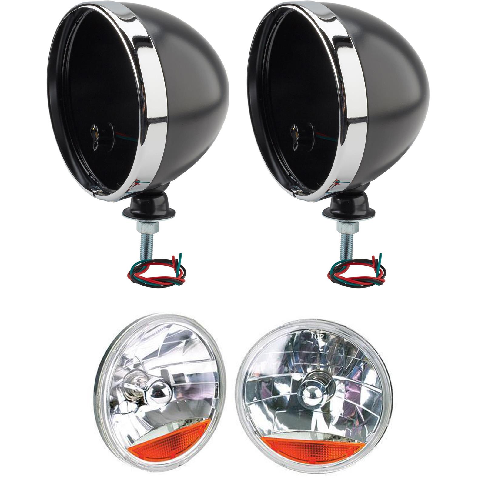 Speedway 7 Inch Fluted Headlight w/Amber Turn Signal, Black