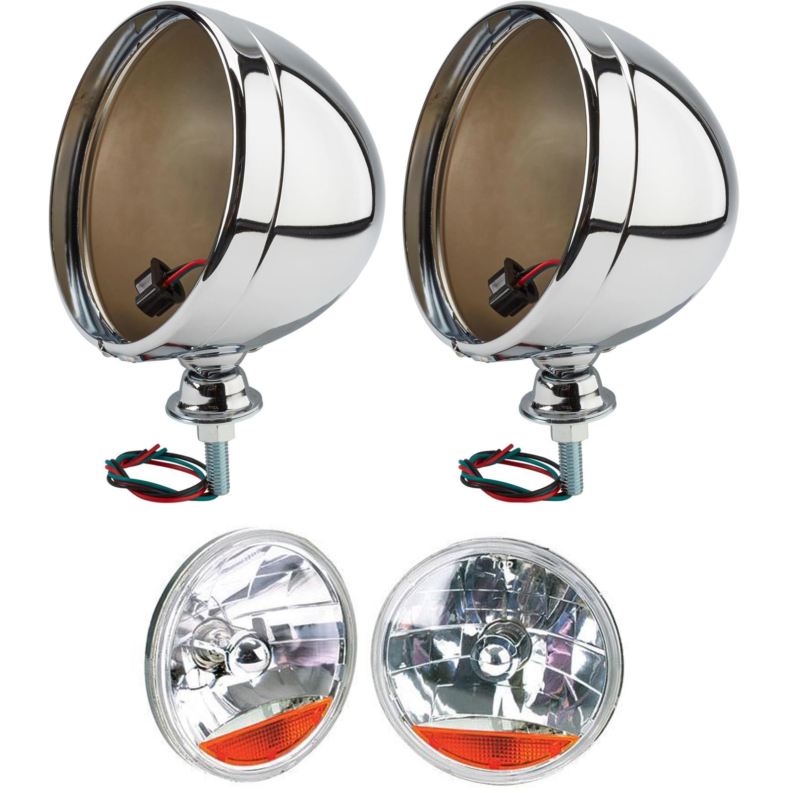 Speedway 7 Inch Fluted Headlight w/Amber Turn Signal, Chrome