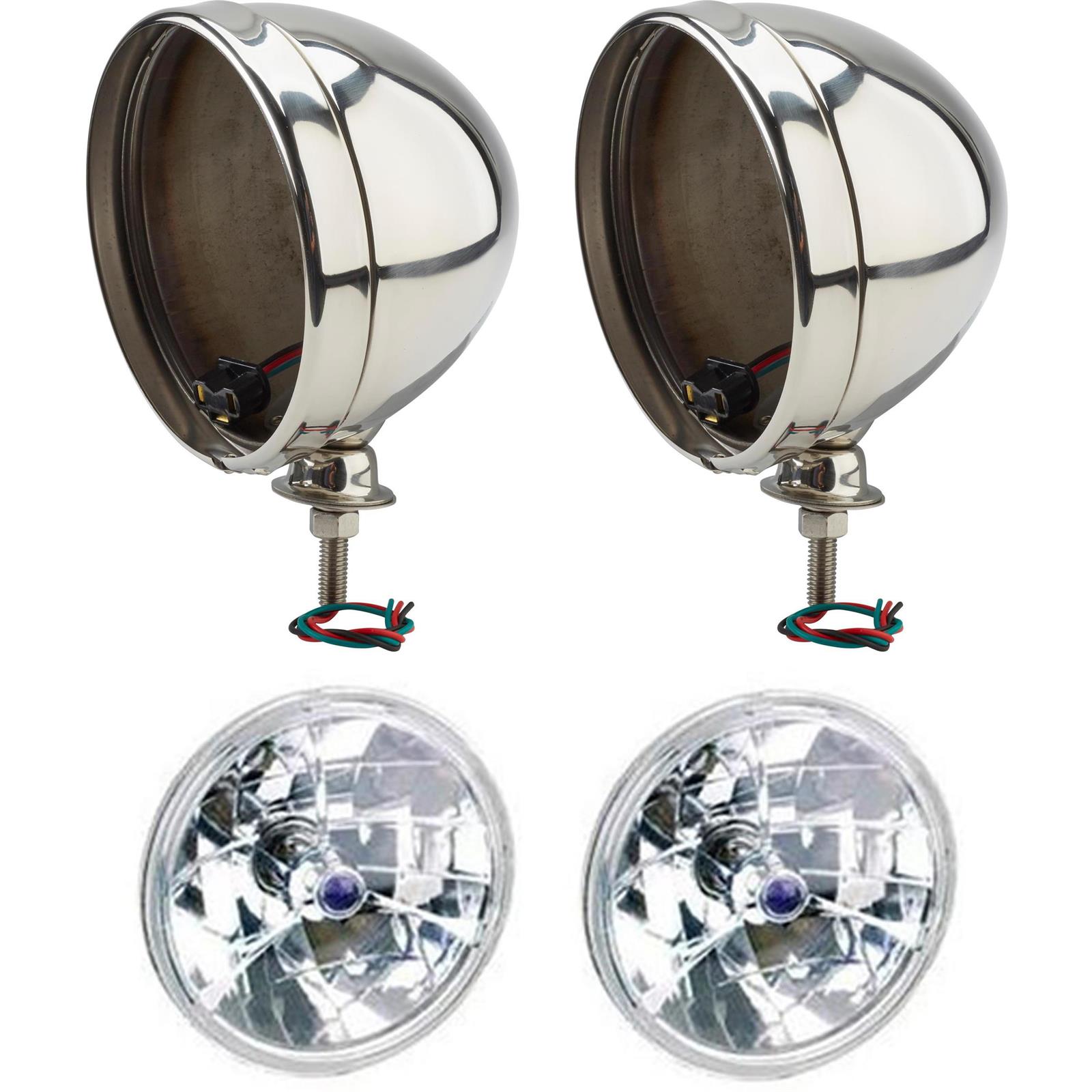 Speedway 7 Inch Tri-Bar 12 Volt Halogen Headlights, Stainless