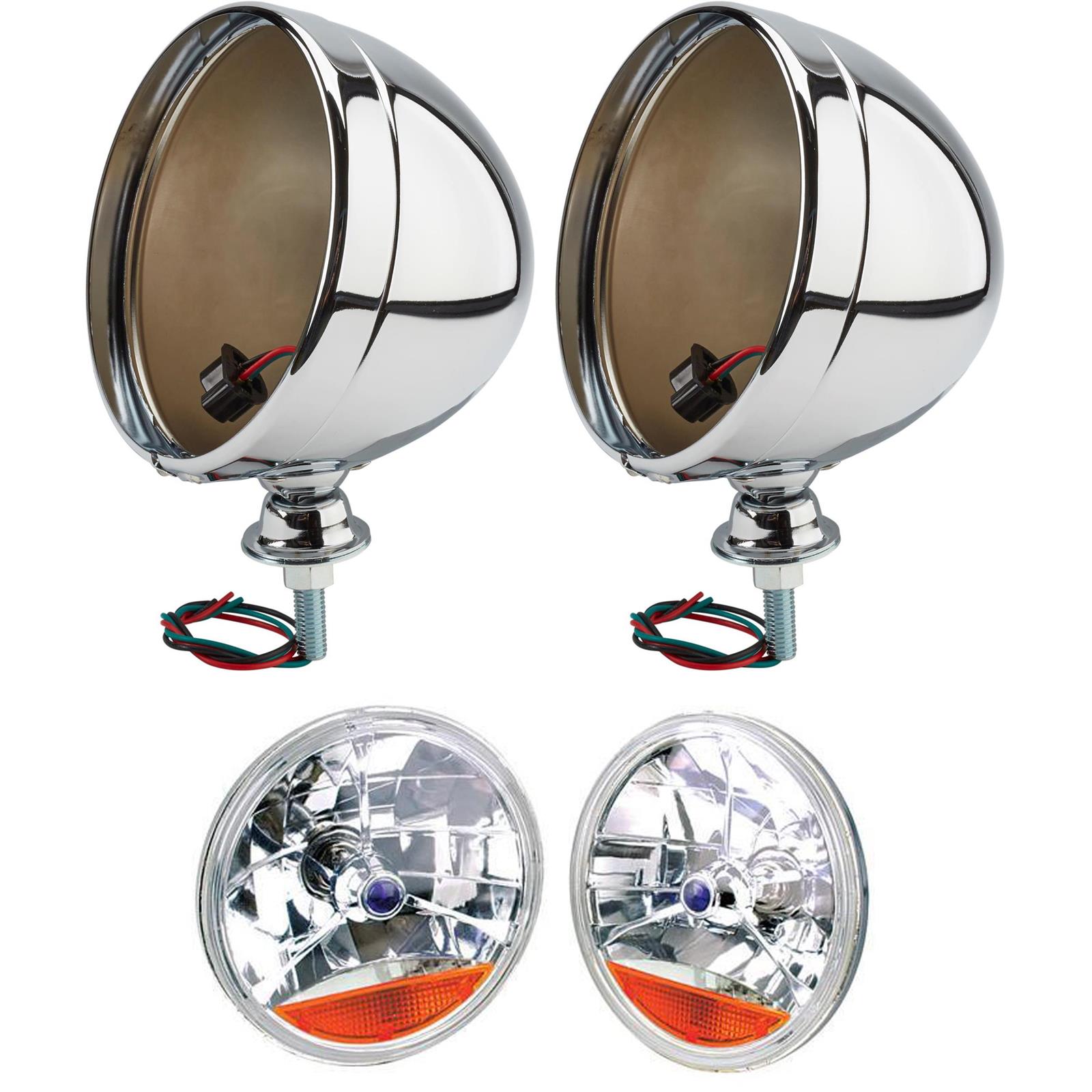 Speedway 7 Inch Tri-Bar Headlights w/Amber Turn Signal, Chrome