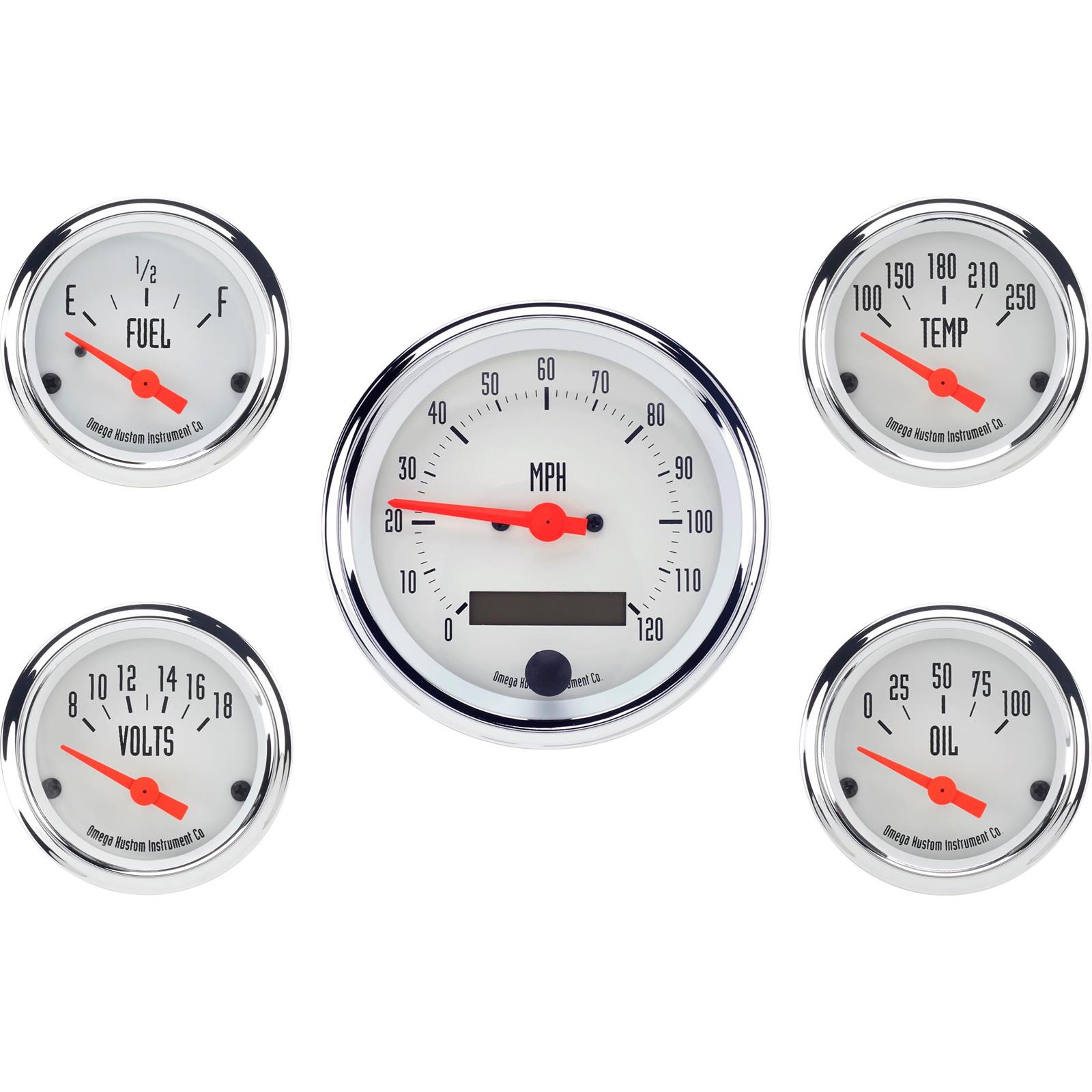 Omega Kustom 5Gauge Set, 33/8 Inch Electric Speedometer