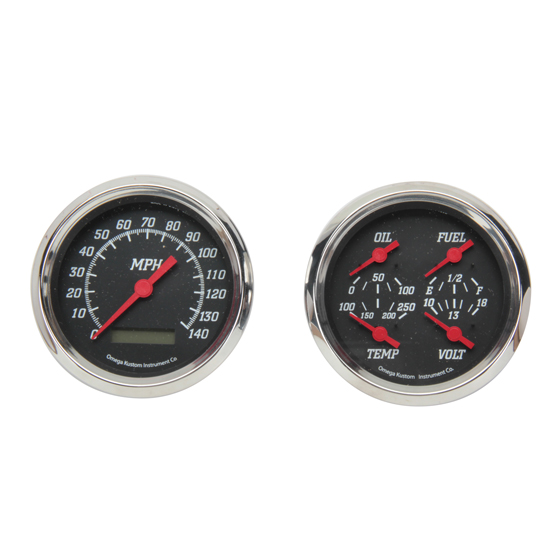 Omega Kustom Quad Gauge Set, Black Top, 33/8, Electric