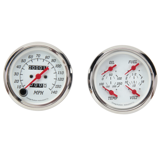 Omega Kustom Quad Gauge Set, Kool White, 33/8, Mechanical