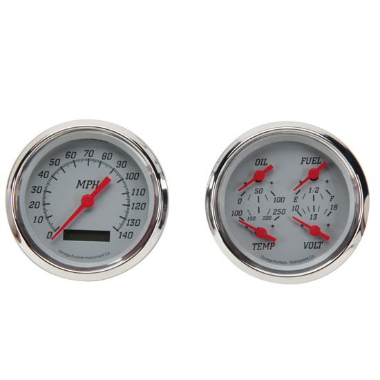 Omega Kustom Quad Gauge Set, Billet Silver, 33/8, Electric