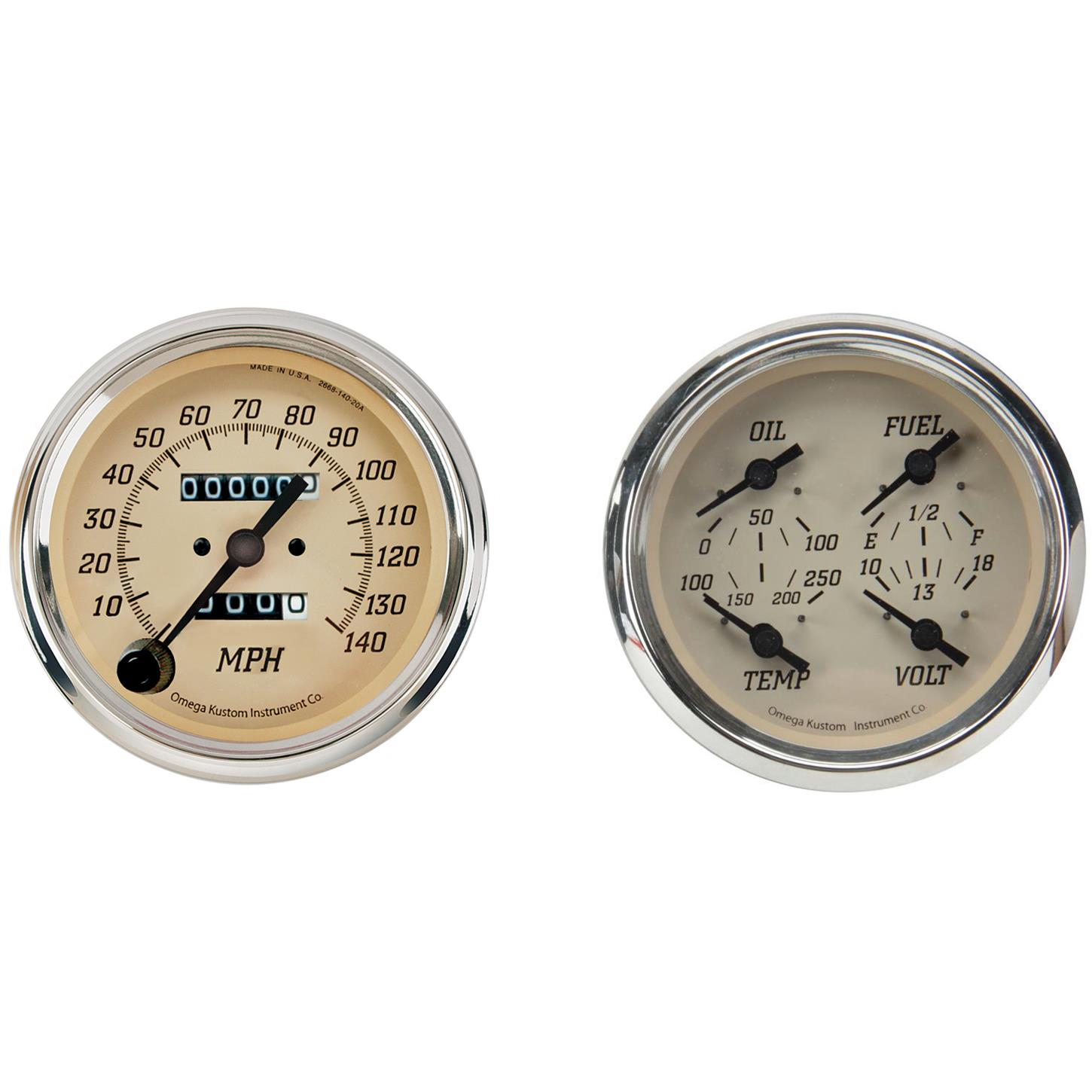 Omega Kustom Quad Gauge Set, Timeless Tan, 33/8, Mechanical