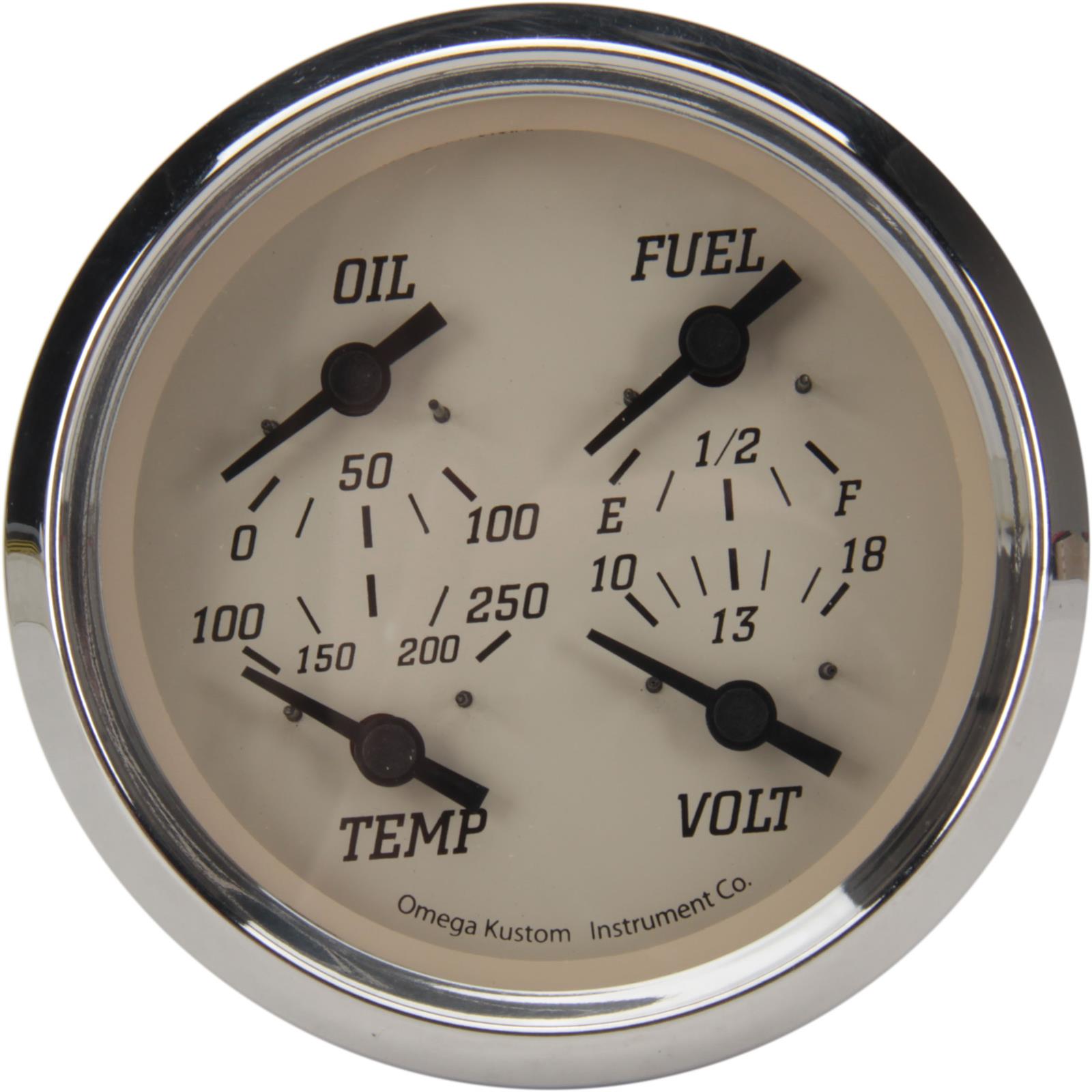 Omega Kustom 4" 4in1 Quad Gauge, Fuel, Oil, Temp, Volt