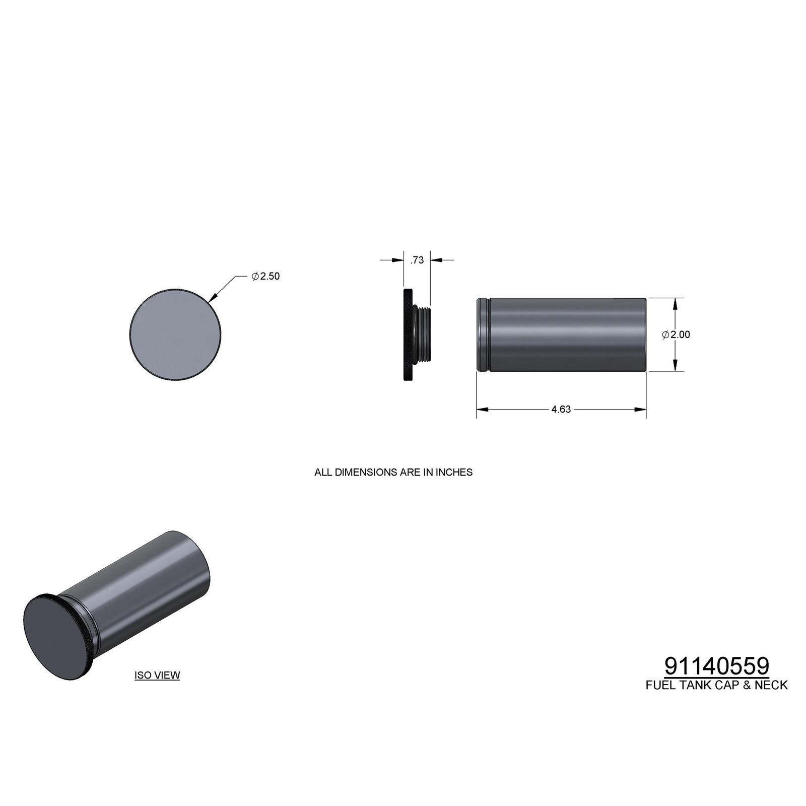 Aluminum Fuel Tank Cap and Neck, 2 Inch Outside Diameter