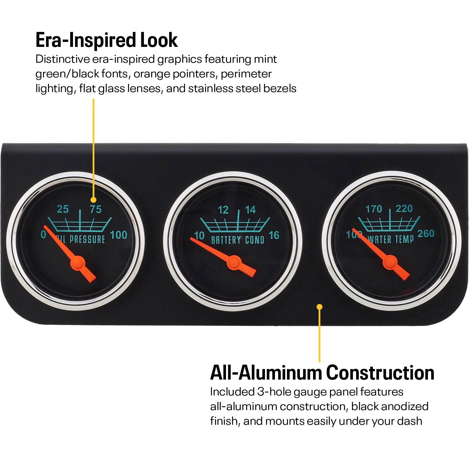 OTB Gear 6124 Finned 3 Gauge Dash Panel, Polished