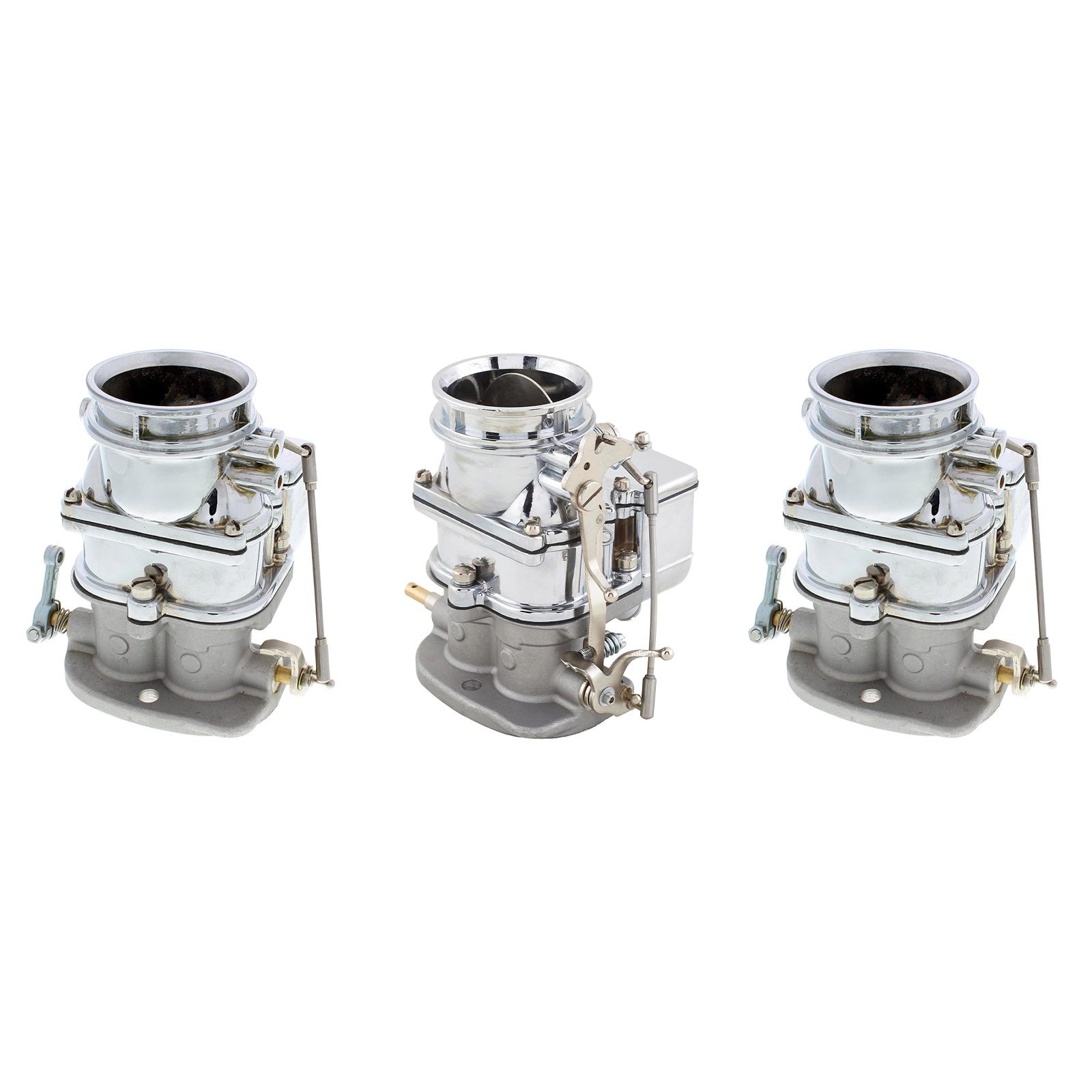 Set of 3 9 Super 7® 3-Bolt 2-Barrel Carburetors, Chrome Finish