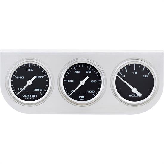 Speedway 3-Gauge Set with Aluminum Panel, Black, Brushed
