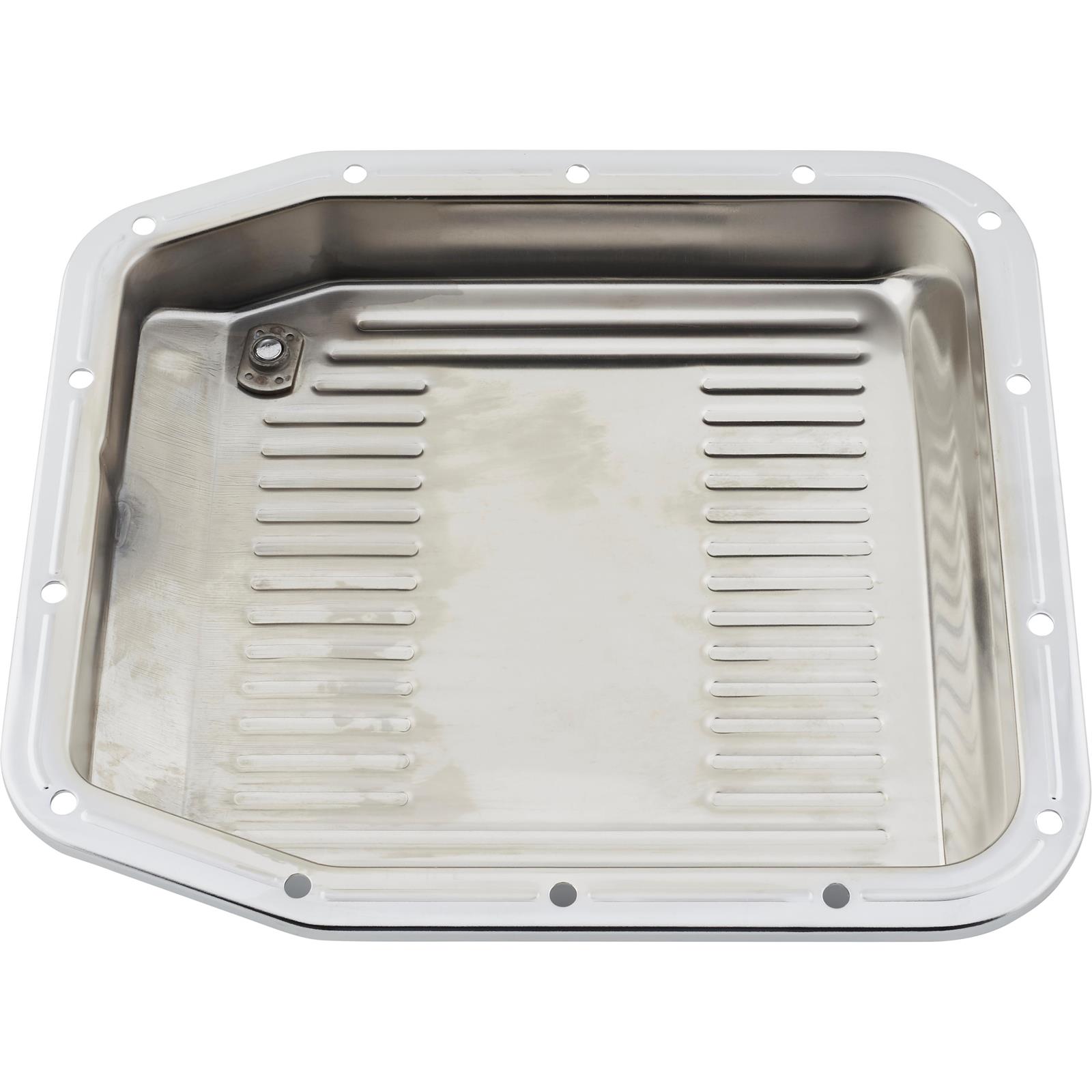 Ford AOD Steel Transmission Pan, Stock Capacity, Ribbed, Chrome