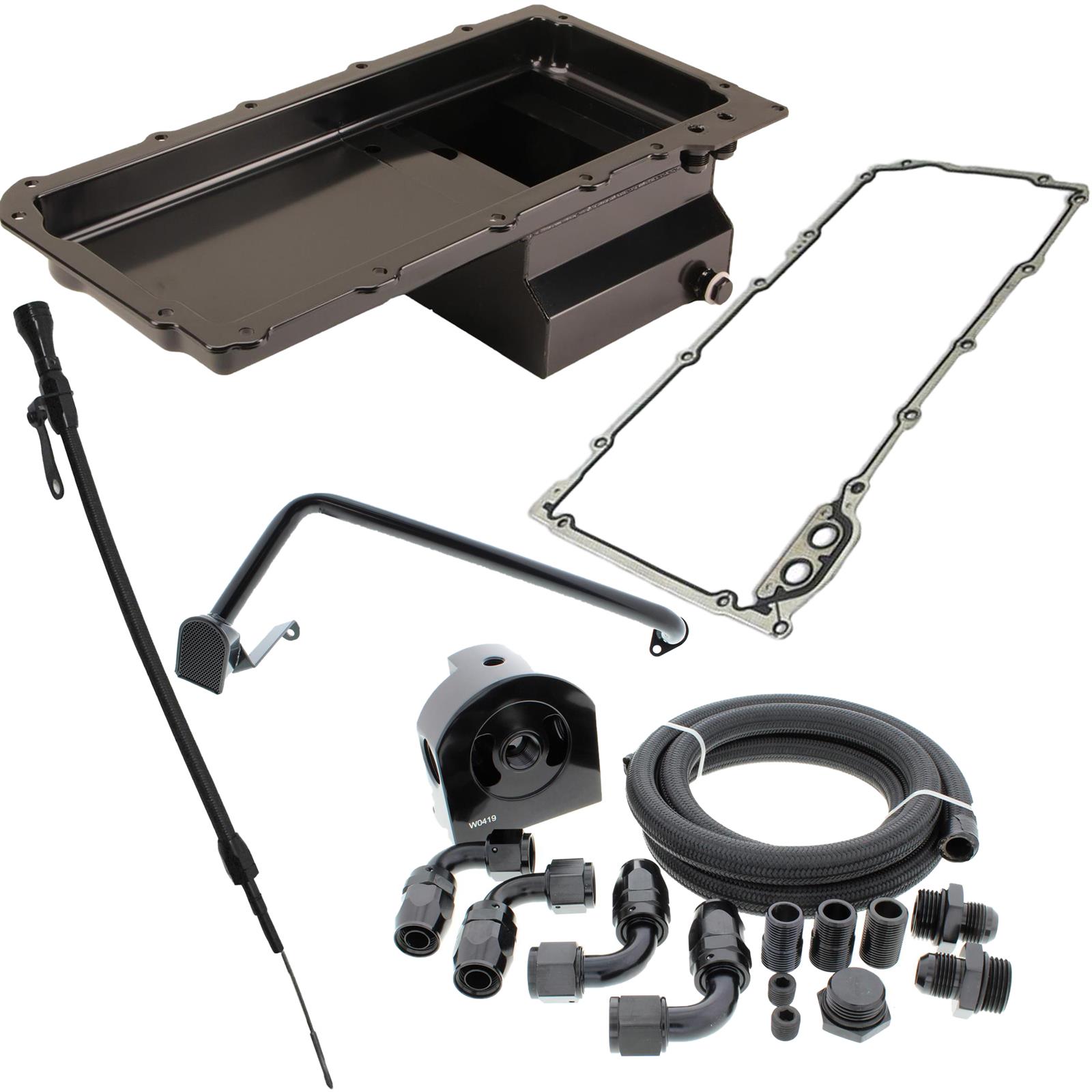 LS Engine Swap Conversion Low Profile Oil Pan Kit, Black, 10 AN