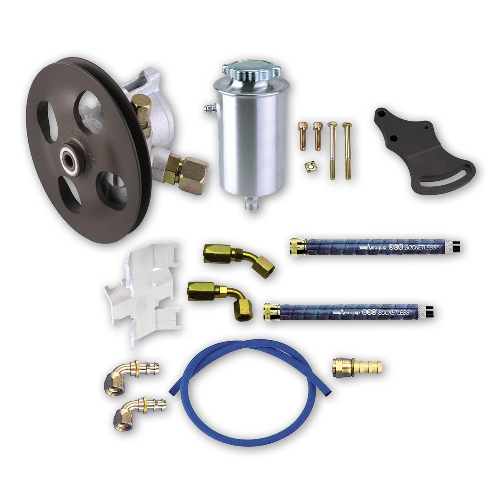 Complete Power Steering Pump Kit Pump/Mounts/Tank/Lines/Fittings