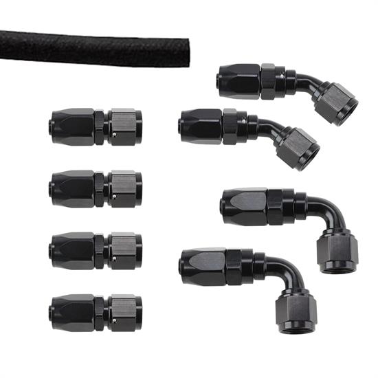 Black Full Flow Swivel Hose End Fitting/Fuel Line Kit, 6AN