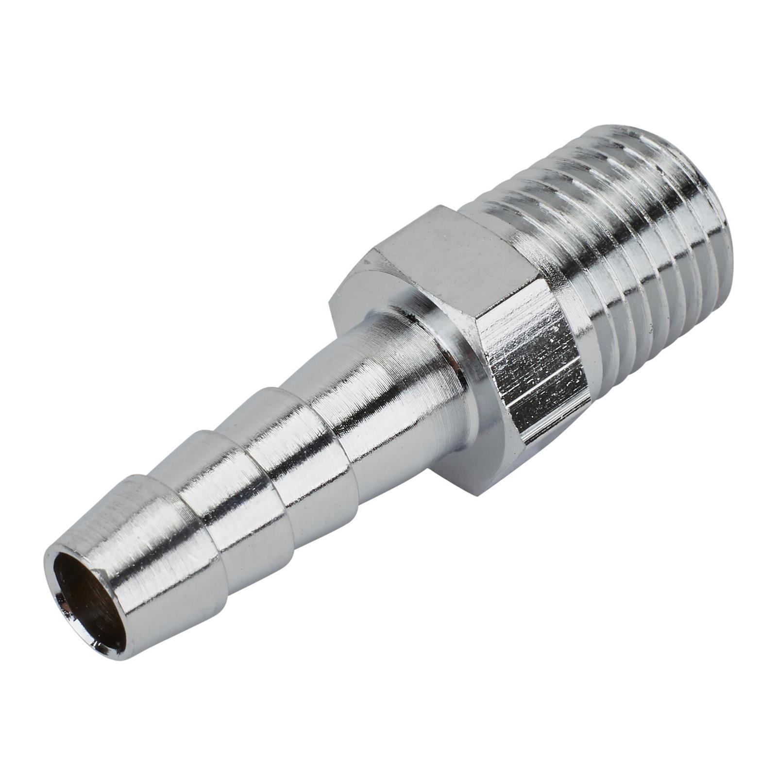 Straight Chrome Fitting, 5/16 Inch Hose to 1/4 Inch NPT