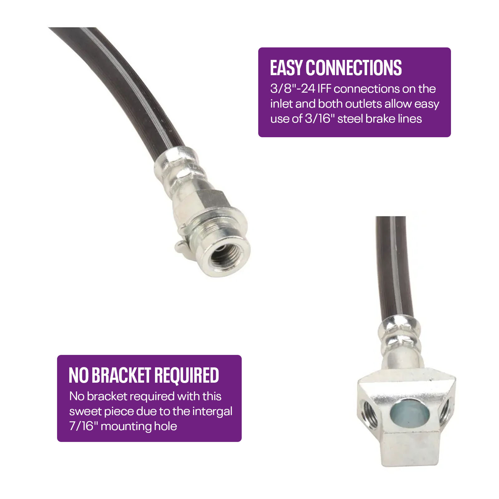 Speedway Universal Rear Brake Line Hose, TEnd Fitting, 3/824 IFF