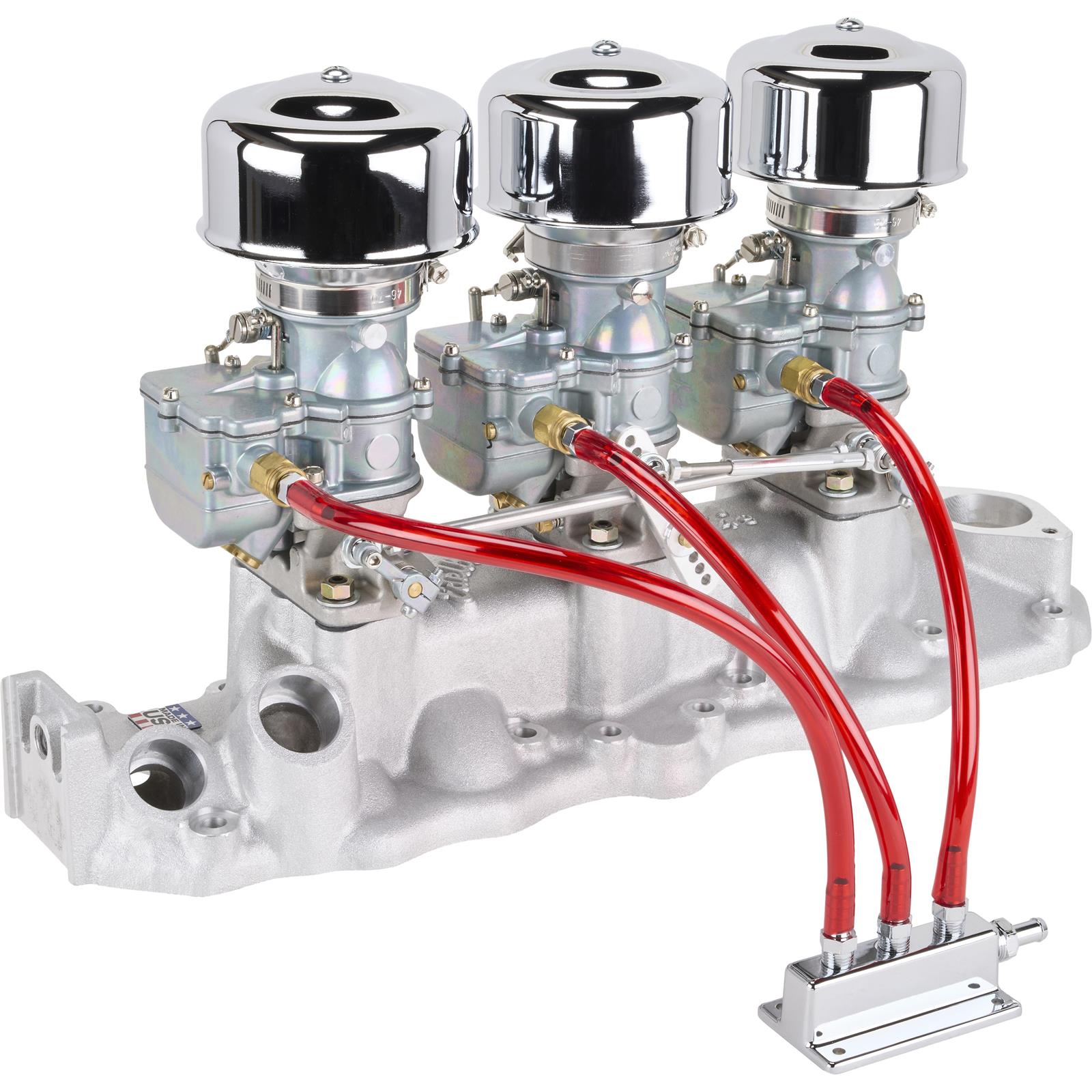 Plain 9 Super 7® 3x2 Carb/Edel Intake Kit, 1949-53 Flathead