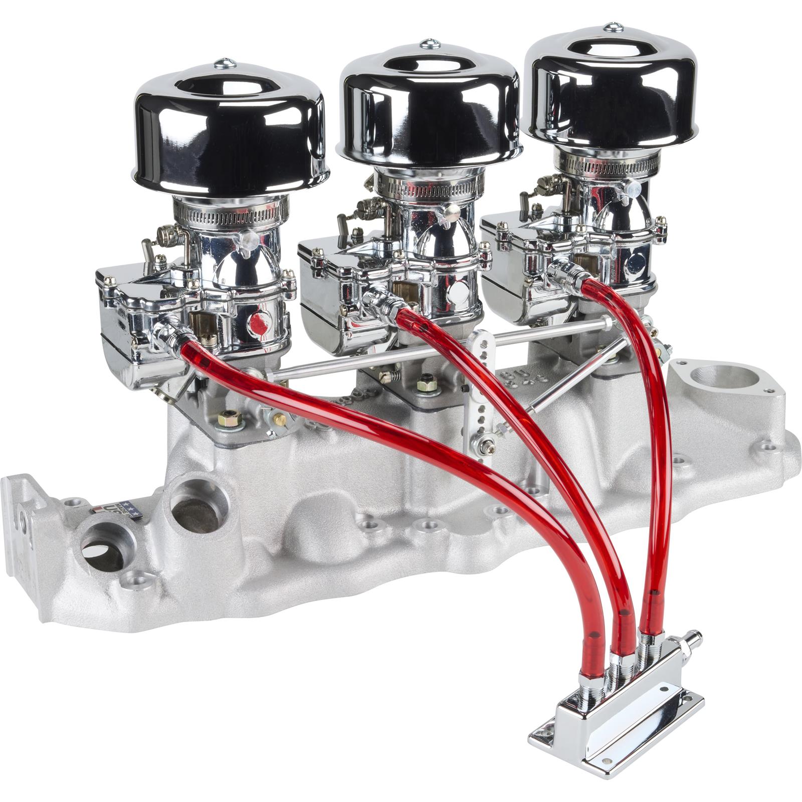 Chrome 9 Super 7® 3x2 Carb/Edel Intake Kit, 1949-56 Flathead
