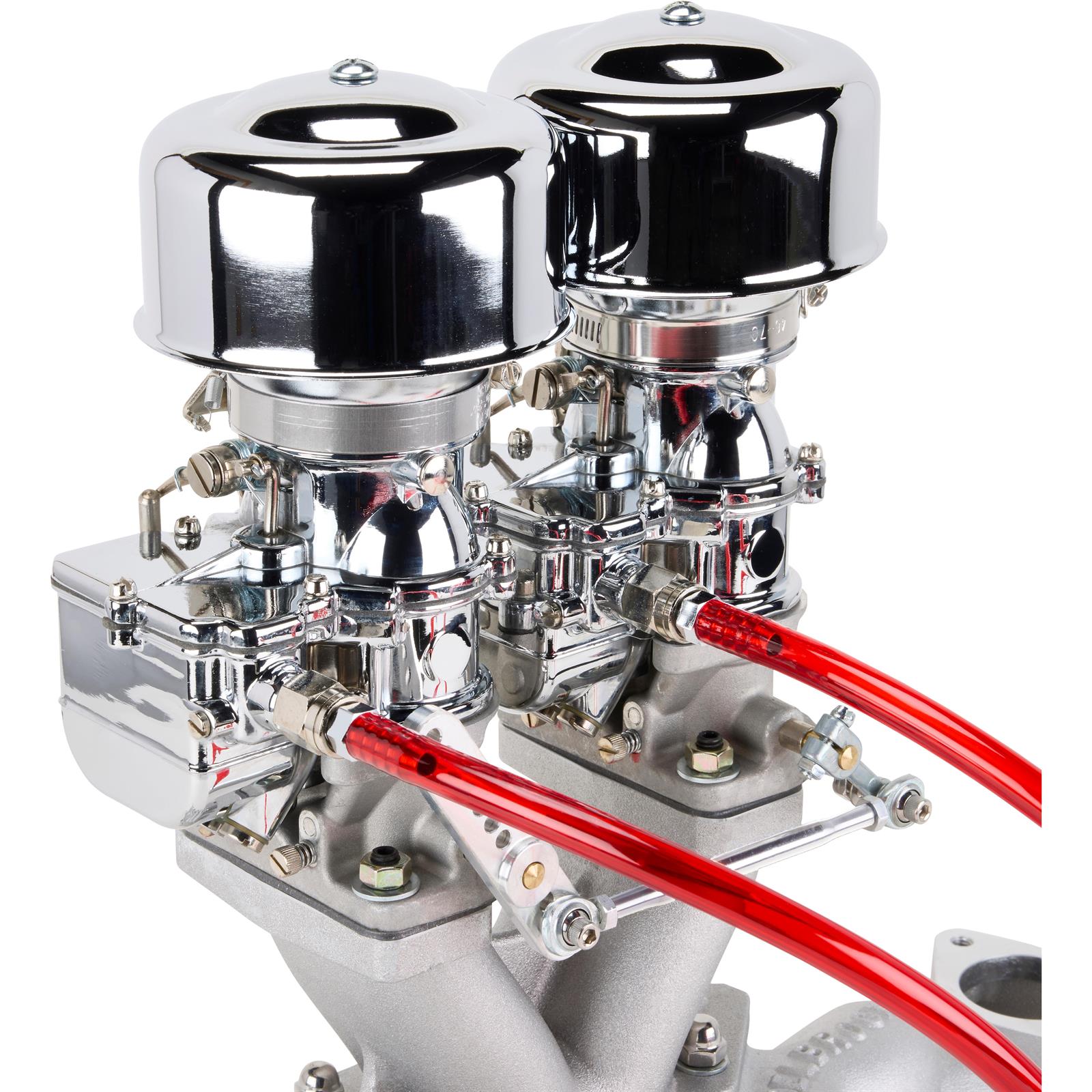 Chrome 9 Super 7® 2x2 Carb/Edel intake Kit, 1938-48 Flathead