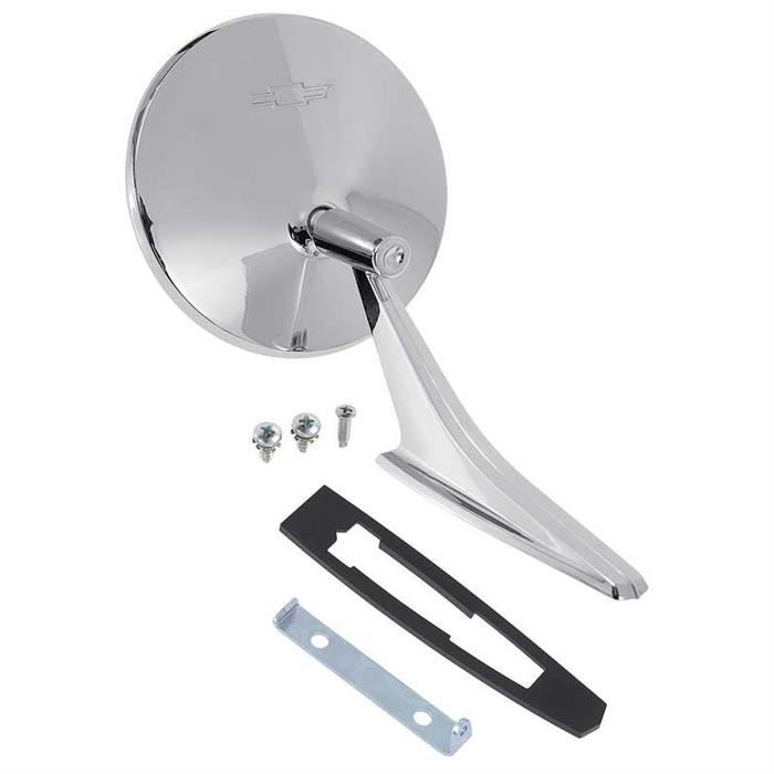 OER CM3006 1966-72 Outer Door Mirror w/Bow Tie Logo/Ribbed Base