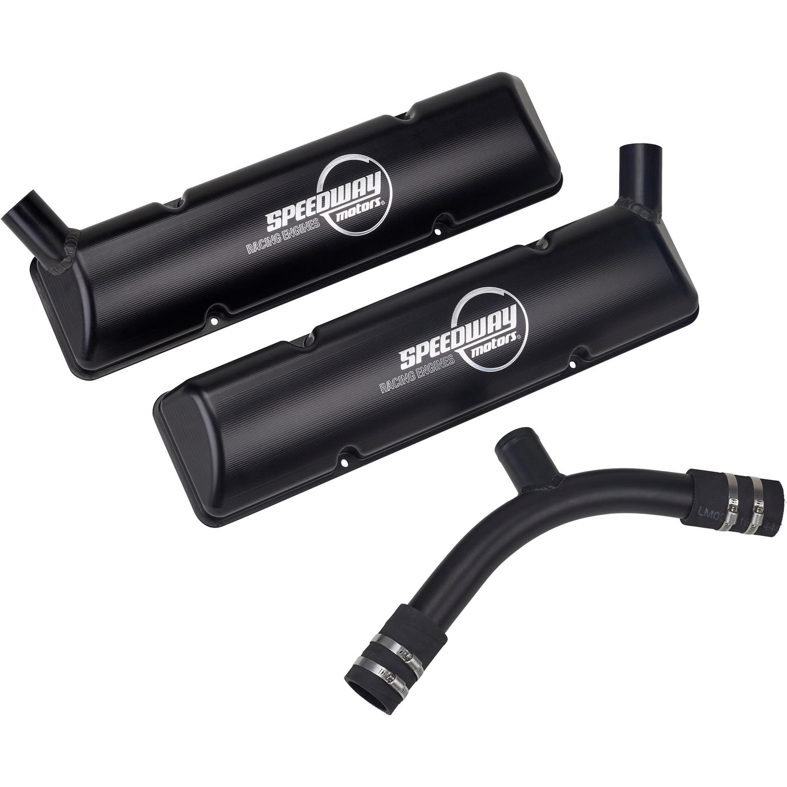 Billet Small Block Chevy Valve Covers, Breather Cross, Black Anodized