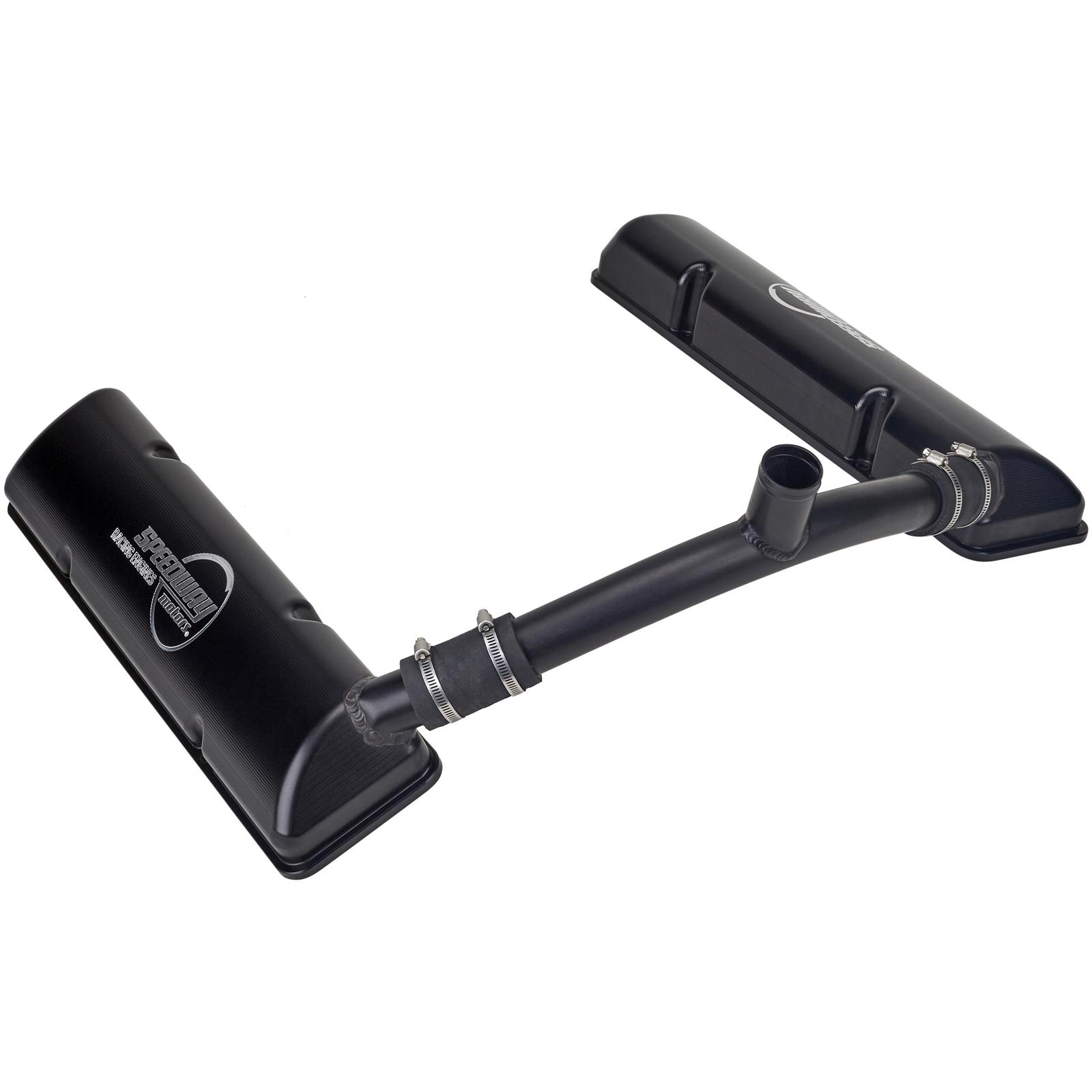 Billet Small Block Chevy Valve Covers, Breather Cross, Black Anodized