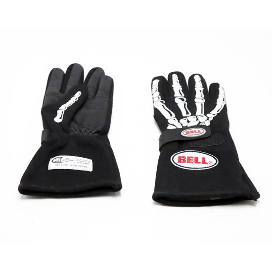 Bell Black Skeleton Racing Gloves, Medium, Double Layer SFI 5