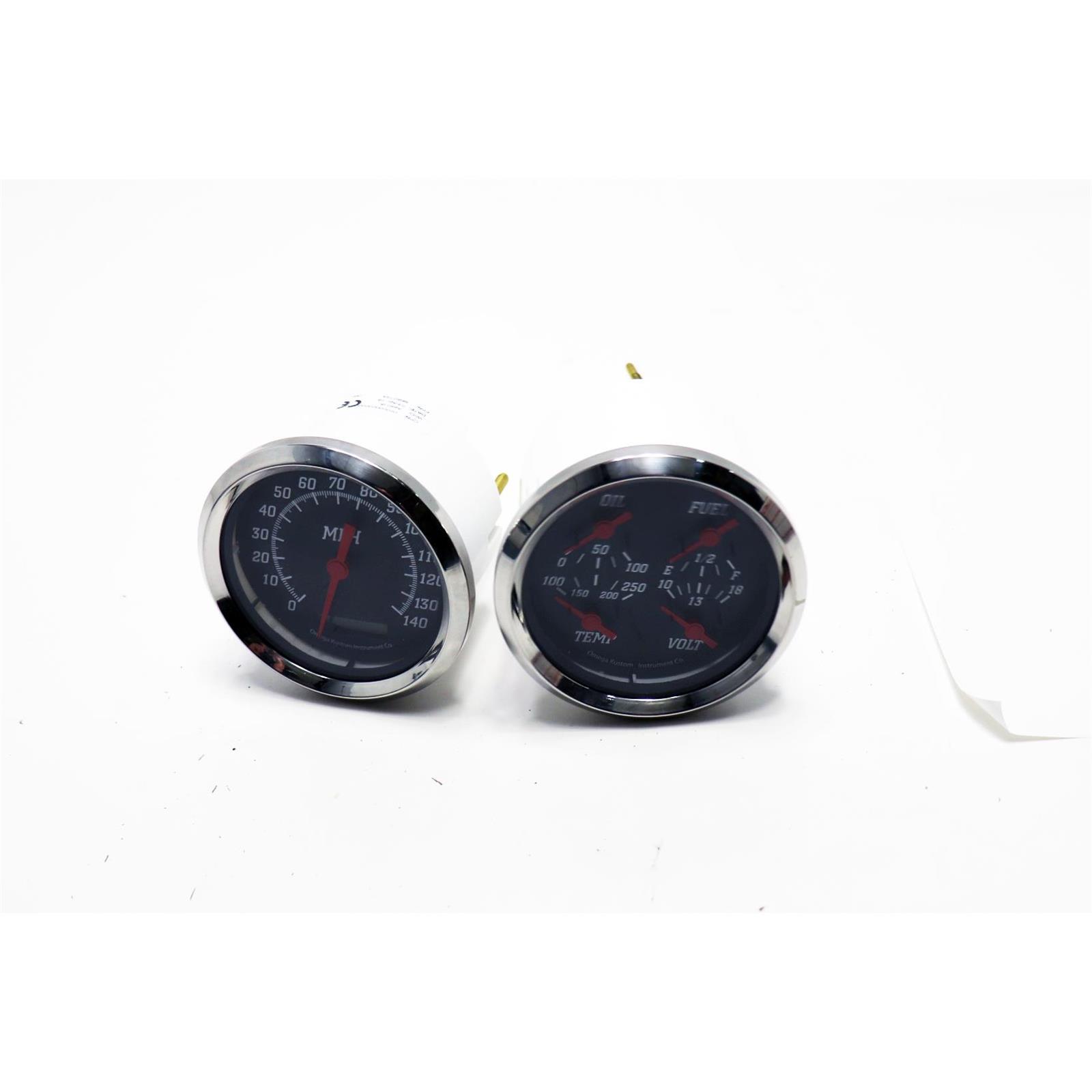 Omega Kustom Quad Gauge Set, Black Top, 33/8, Electric