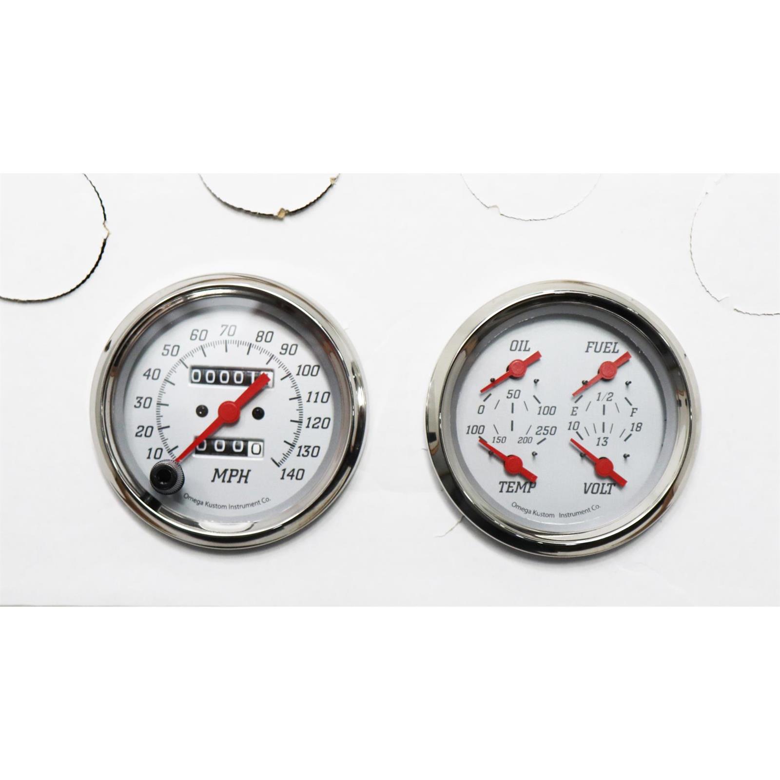 Omega Kustom Quad Gauge Set, Billet Silver, 33/8, Mechanical