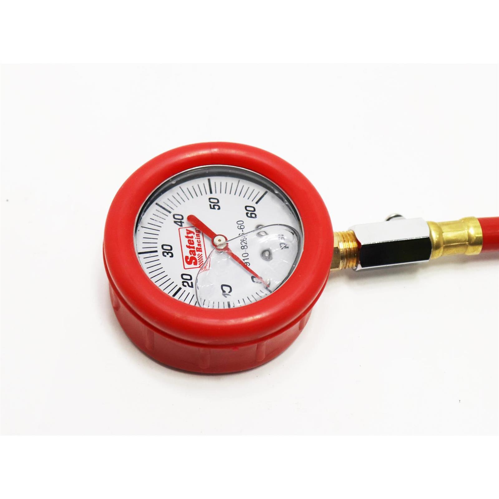 Safety Racing Red LiquidFilled Tire Pres. Gauge w/ Hose 060 PSI