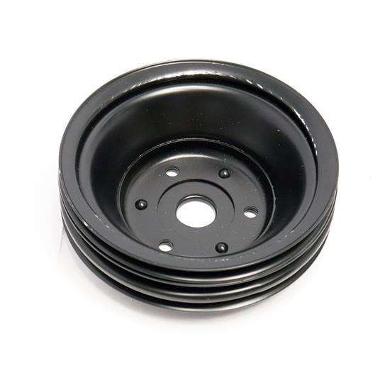 Triple Groove Crank Pulley for Small Block Chevy Long Pump Black