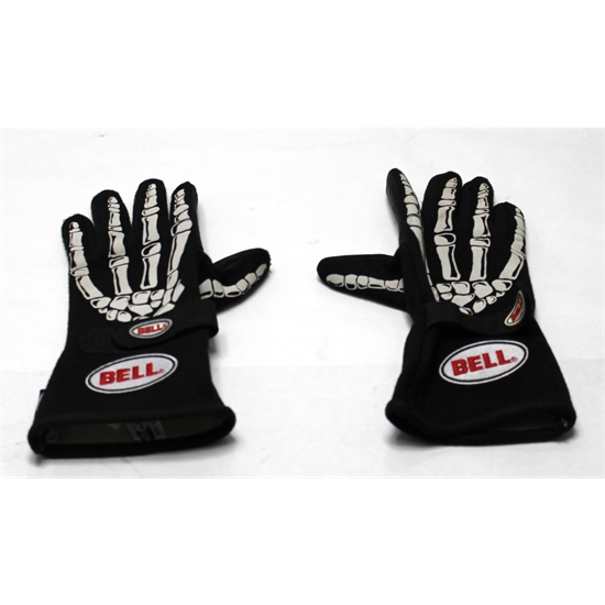 Bell Black Skeleton Racing Gloves, Large, Double Layer SFI 5