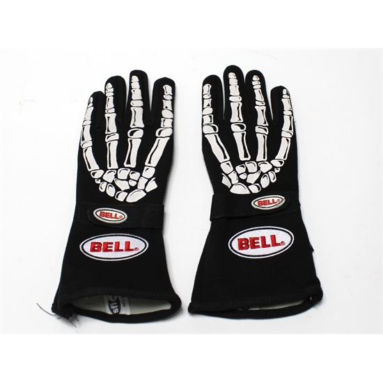 Bell Black Skeleton Racing Gloves, Small, Double Layer SFI 7