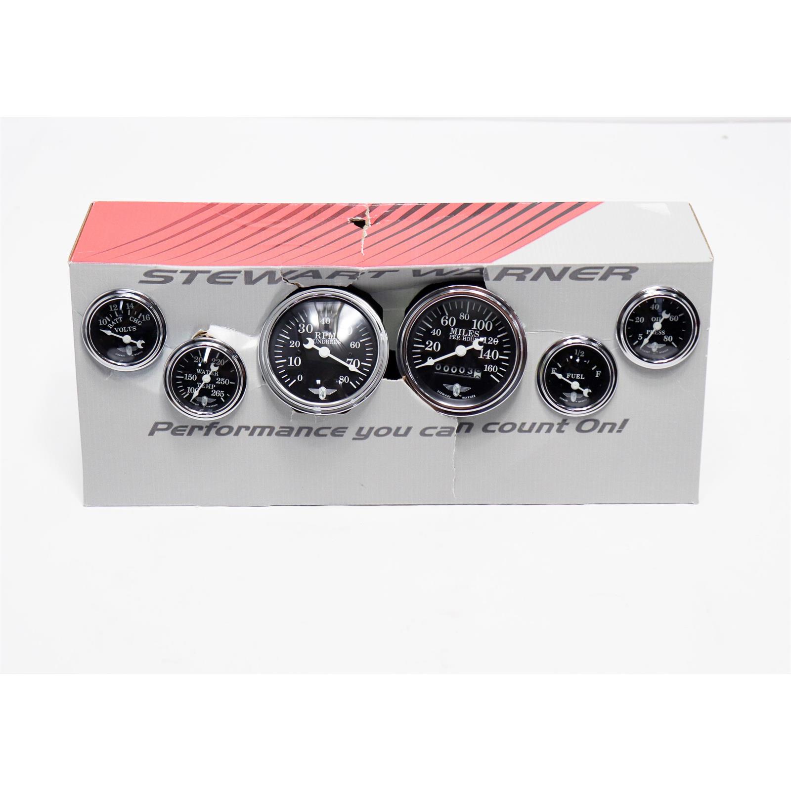 Stewart Warner 82225 Wings Six Black Gauge Set, Electric/Mechanic